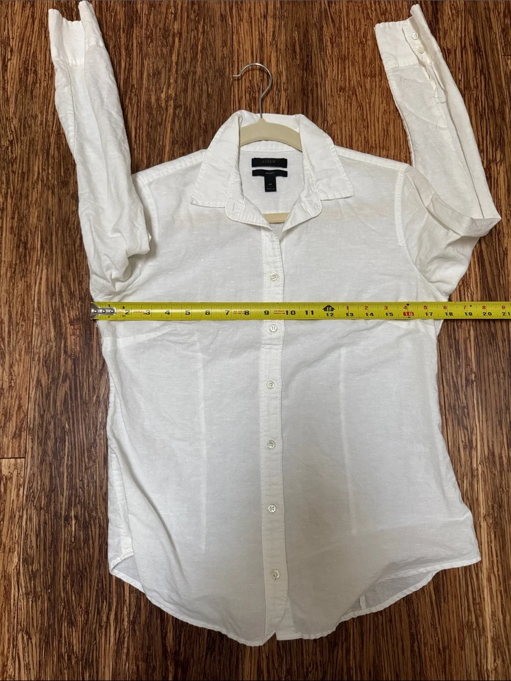 J. Crew Perfect white linen blend collared long sleeve button down shirt size 4P